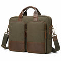 Aktentasche 37 x 10 x 29 cm aus Textil Olivgr¨¹n Braun f¨¹r Laptop mit Schultergurt im Vintage-Stil