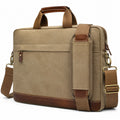Laptoptasche 40 cm aus Canvas in Khaki Braun mit Schultergurt