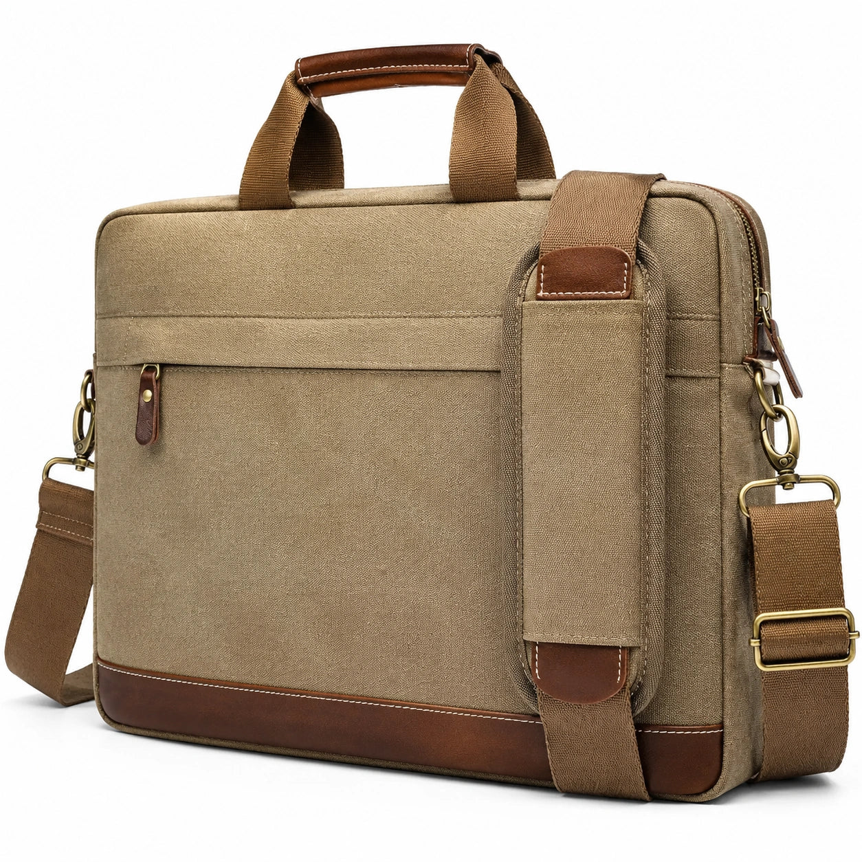 Laptoptasche 40 cm aus Canvas in Khaki Braun mit Schultergurt