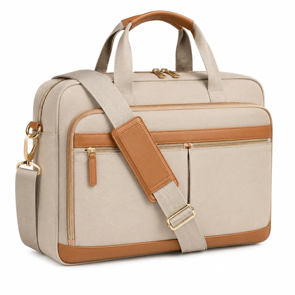 Laptoptasche 42 x 30 x 12 cm aus Textil in Beige Braun mit Schultergurt
