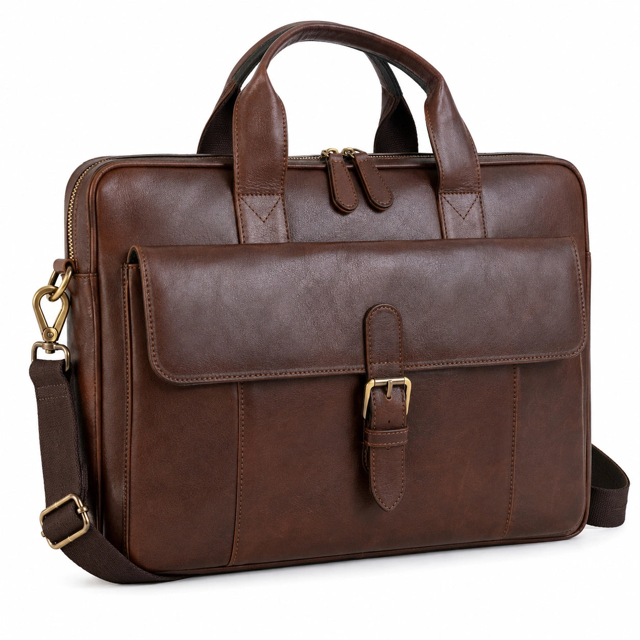Aktentasche 40 x 30 x 10 cm aus Kunstleder braun mit Schultergurt und Frontfach