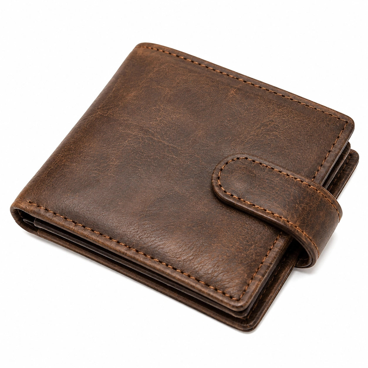 Geldb?rse 12 cm Kunstleder Braun mit Druckknopfverschluss im Vintage-Stil