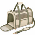 Haustier Transporttasche 45 x 28 x 28 cm aus Textil Beige Gr¨¹n mit Netzfenstern