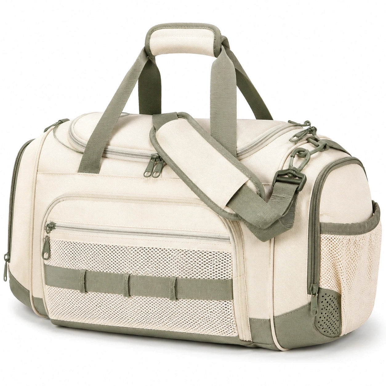Sporttasche 45 x 25 x 28 cm Textil Beige/Olive mit Schultergurt und Rei?verschluss