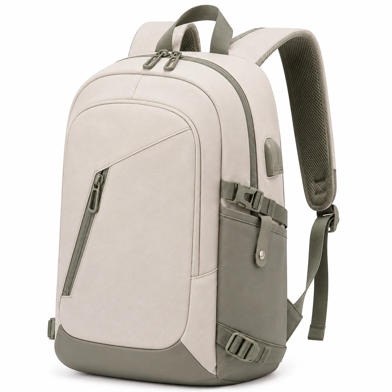 Rucksack 45 x 30 x 15 cm Textil Beige Grau Alltag mit gepolsterten Tr?gern
