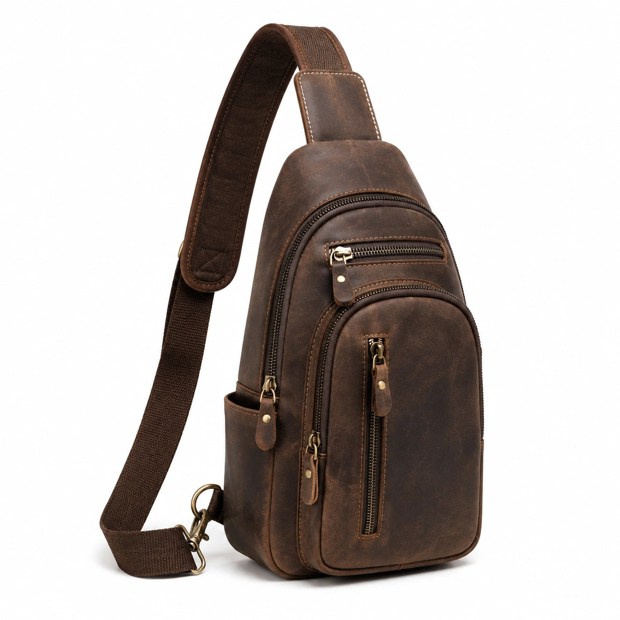 Umh?ngetasche 33 cm aus Leder Dunkelbraun mit Rei?verschluss und mehreren F?chern
