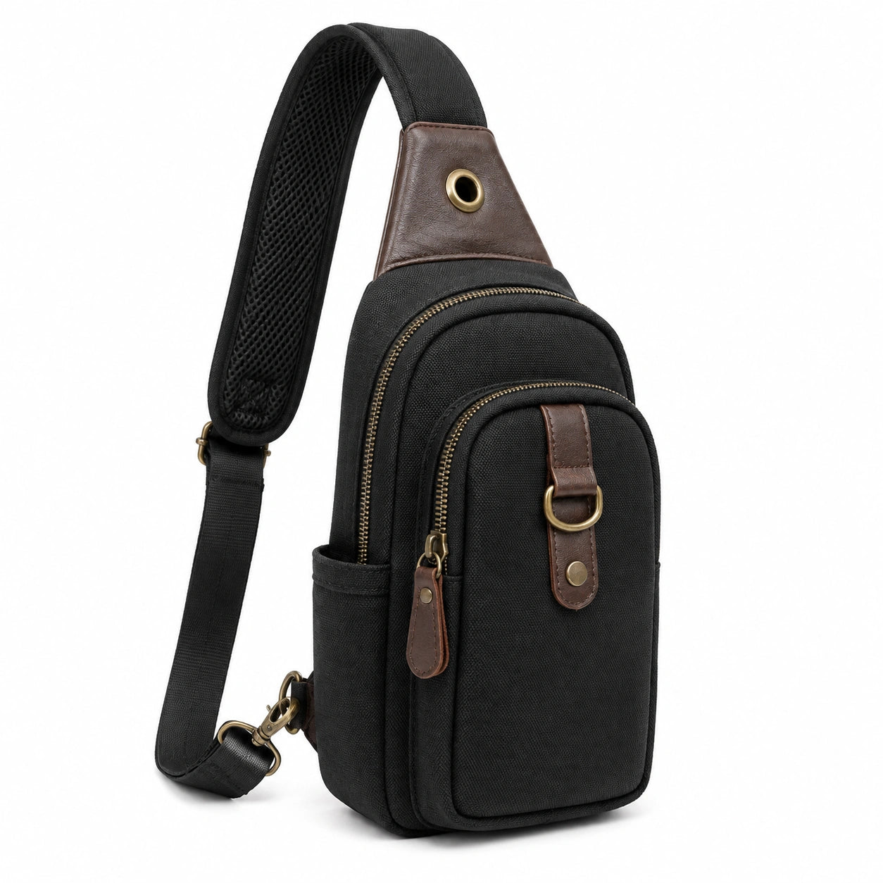 Umh?ngetasche 18 x 8 x 32 cm Textil Schwarz Braun mit Rei?verschluss f¨¹r den Alltag