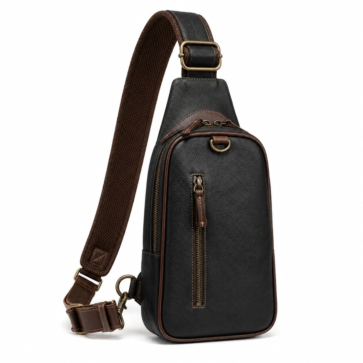 Umh?ngetasche 17 x 8 x 32 cm aus Kunstleder Schwarz Braun mit Rei?verschluss