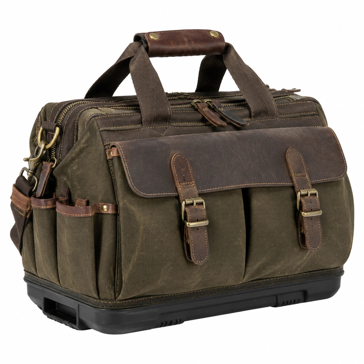 Reisetasche 45 x 25 x 30 cm aus Canvas und Leder Olivgr¨¹n f¨¹r Reisen mit Schultergurt