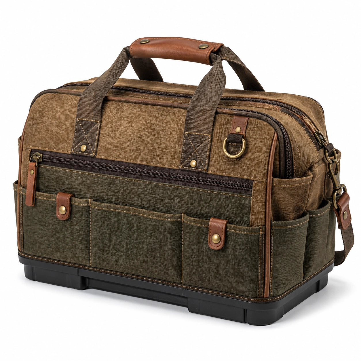 Reisetasche 45 x 25 x 30 cm Canvas Braun Schultertasche mit F?chern