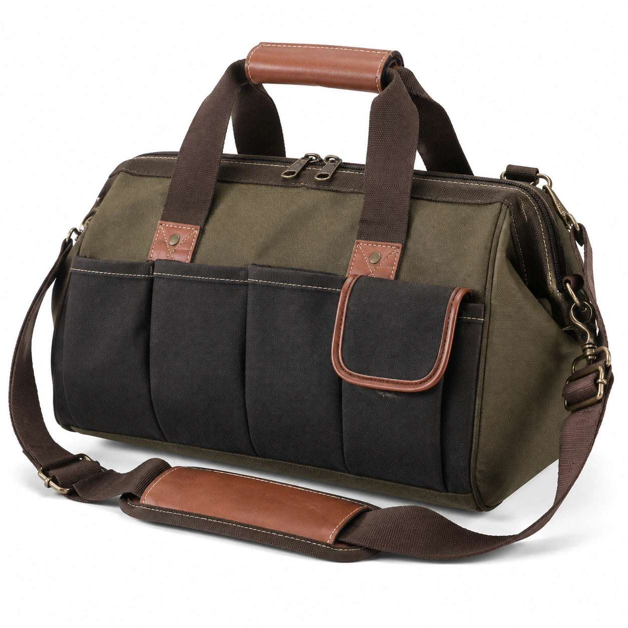 Reisetasche 45 cm Textil Olivgr¨¹n Schwarz mit Schultergurt und Au?entaschen