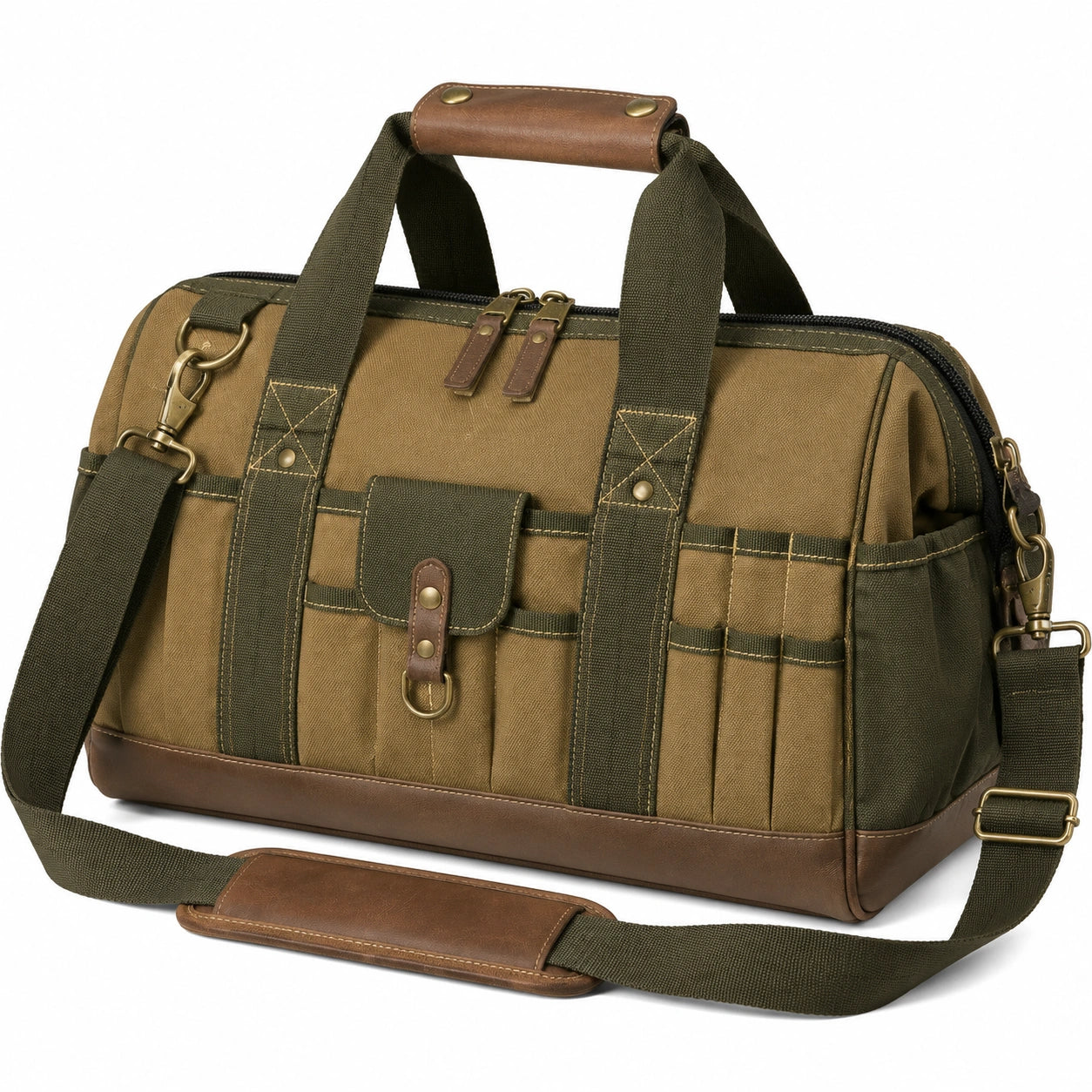 Reisetasche 45 x 24 x 30 cm aus Canvas in Khaki mit Schultergurt