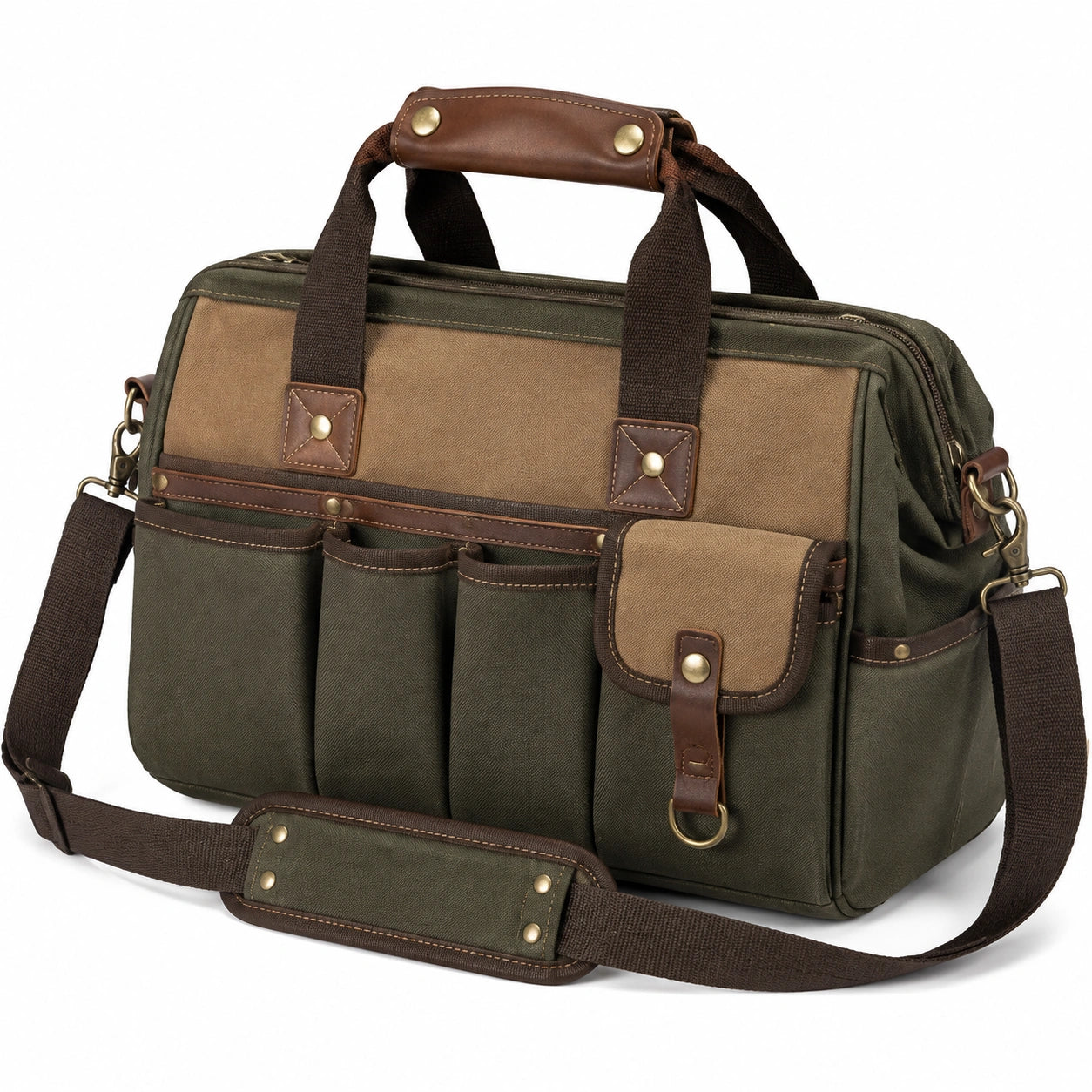 Reisetasche 42 x 18 x 30 cm aus Canvas Olivgr¨¹n Beige mit Schultergurt und Au?entaschen