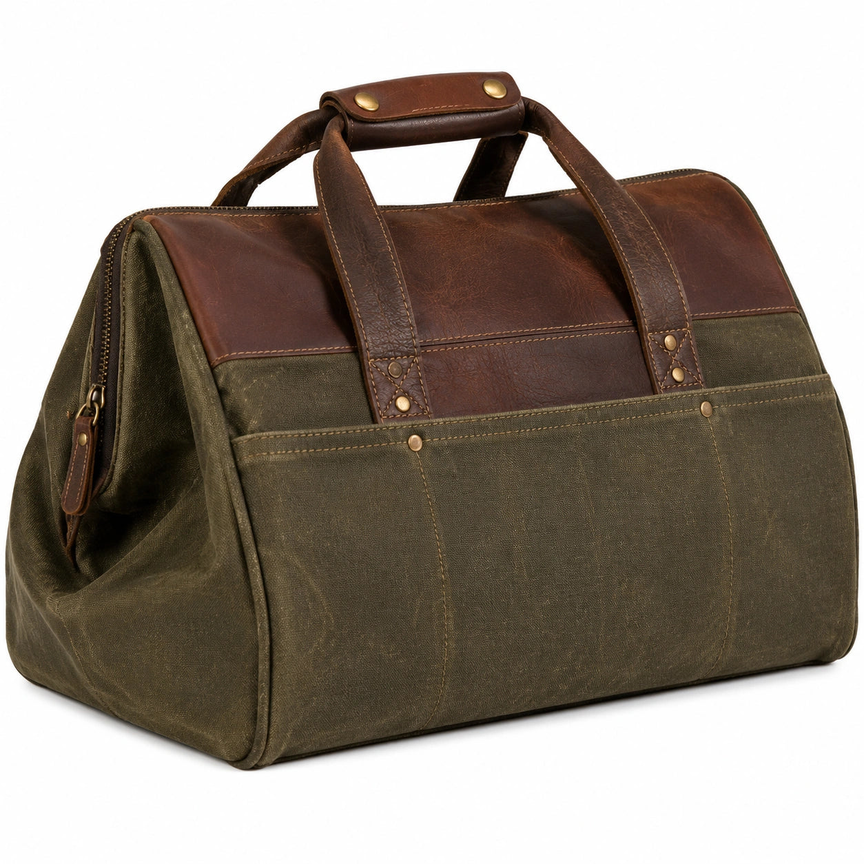 Reisetasche 50 x 25 x 30 cm Canvas und Leder Olivgr¨¹n Braun f¨¹r Wochenendreisen mit Rei?verschluss