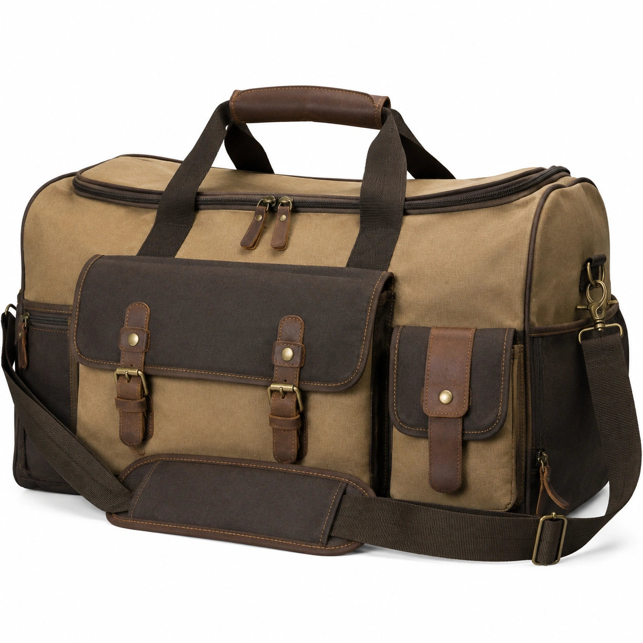 Reisetasche 55 cm aus Canvas Khaki Braun mit Schultergurt