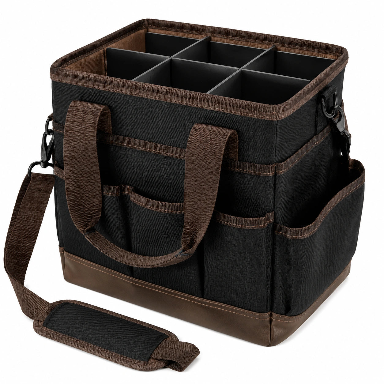 Werkzeugtasche 30 x 23 x 25 cm aus Polyester Schwarz Braun mit F?chern und Schultergurt